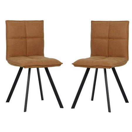 KD AMERICANA Wesley Modern Leather Dining Chair with Metal Legs, Light Brown, 2PK KD3042420